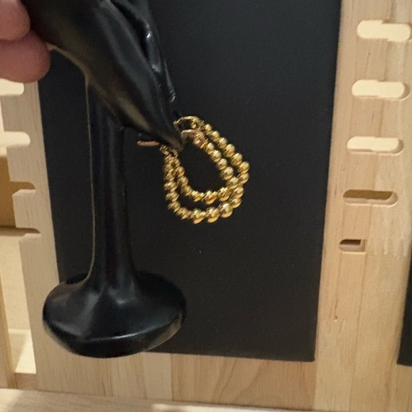 Elegant Gold Beaded Hoop Earrings - Picture 2 of 5